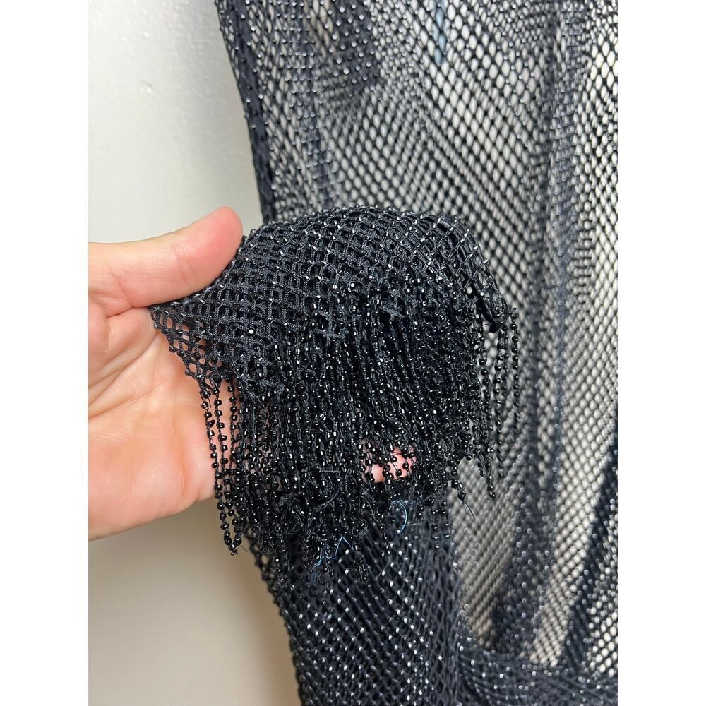 Anthropologie Black Mesh Fringe Midi Dress NWT Sz. S - Picture 6 of 8